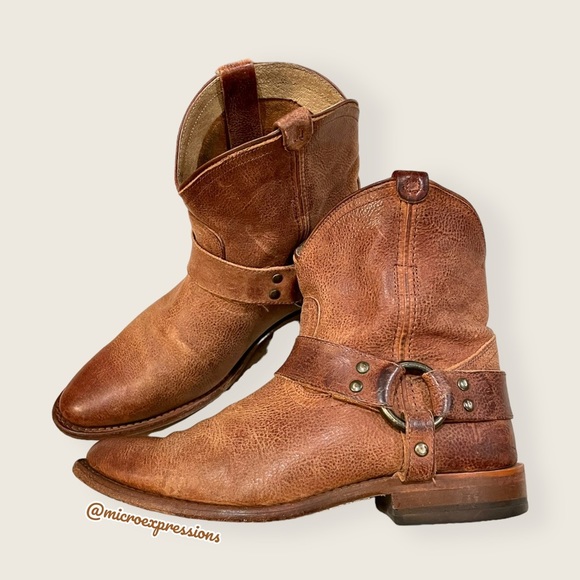 $388 Frye Wyatt Harness Cognac Brown Leather Cowboy Western Short Ankle Boot - Picture 9 of 13